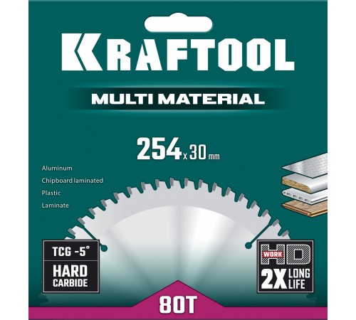 Диск пильный по алюминию KRAFTOOL Multi Material 254х30мм 80Т 36953-254-30