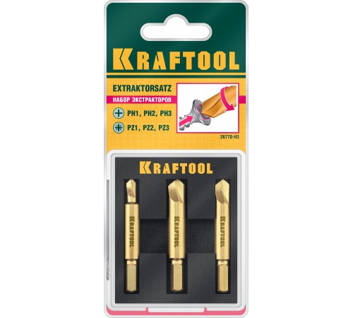 26770-Н3 Набор KRAFTOOL: Экстракторы для выкручивания крепежа с износом, 3 пр.