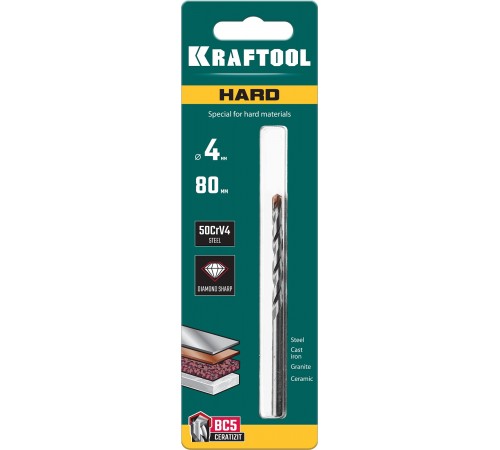 29177-080-4 Сверло по твердым материалам KRAFTOOL HARD 4х80 мм