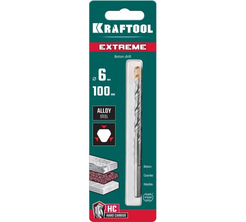 29166-100-06 Сверло по бетону KRAFTOOL EXTREME, 3-х гранный хвостовик 6х100