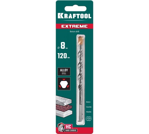 29166-120-08 Сверло по бетону KRAFTOOL EXTREME, 3-х гранный хвостовик 8х120