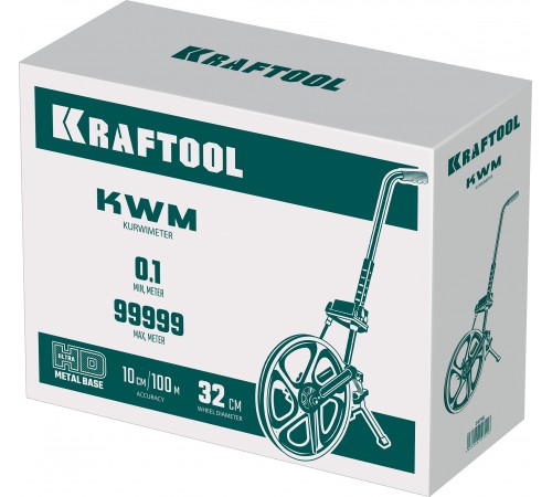 Курвиметр KRAFTOOL 0.1-99999.9 м, измерительное колесо с металическим шасси и рукояткой 34756