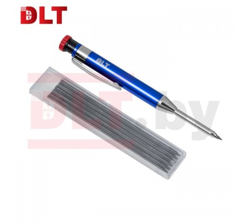 2428 Набор: строительный карандаш DLT (металлический корпус) + 6 сменных стержней, (СИНИЙ)