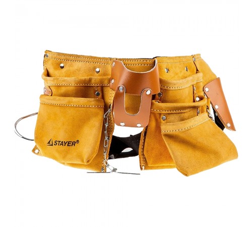 38512 Пояс STAYER MASTER для инструментов, кожаный, 10 карманов, 3 подвески