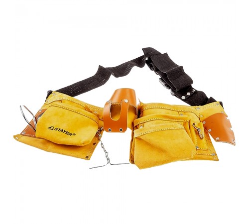 38512 Пояс STAYER MASTER для инструментов, кожаный, 10 карманов, 3 подвески