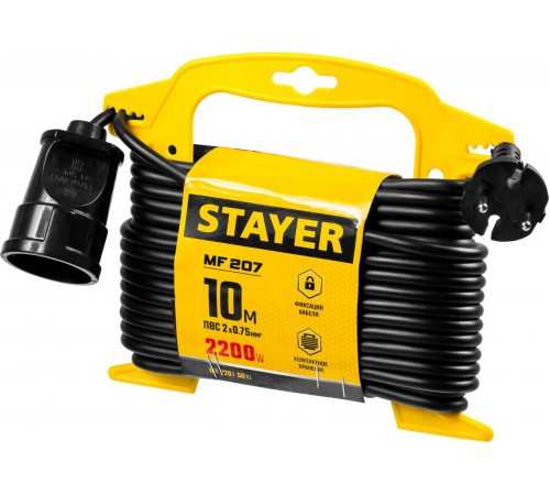 55014-10_z01 Удлинитель на рамке STAYER MF 207, 2200Вт, ПВС 2х0,75 мм2, 1 гнездо, 10м