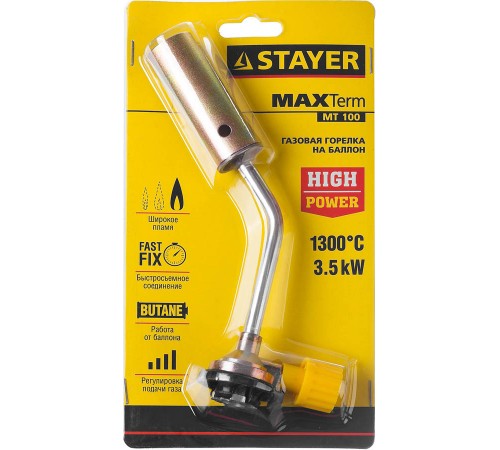 STAYER  MaxTerm MT 100, 1300°C, увеличенный выход пламени, газовая горелка на баллон с цанговым соединением (55588)