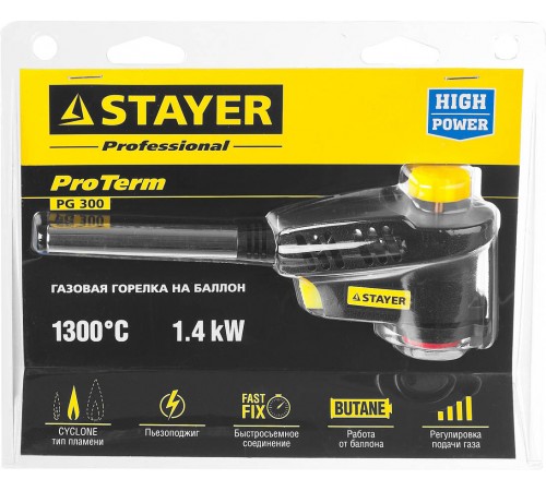 55582 Горелка газовая STAYER PROFESSIONAL ProTerm на баллон, 1300С