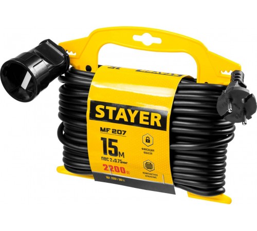 55014-15_z01 Удлинитель на рамке STAYER MF 207, 2200Вт, ПВС 2х0,75 мм2, 1 гнездо, 15м