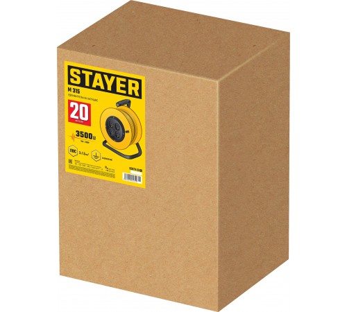 STAYER  M 315 ПВС 3х1.5 20м 3500Вт,  Силовой удлинитель на катушке (55078-20_z01)