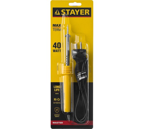 55305-40 Паяльник STAYER MASTER MAXTerm с пластмассовой рукояткой, долговечное жало, 40Вт, конус