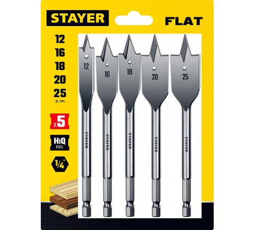 2950-H5 Набор перовых сверл по дереву STAYER FLAT 5шт,12-16-18-20-25мм