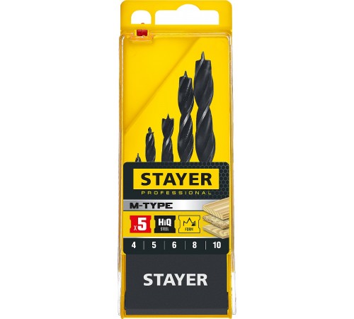 2942-H5_z02 Набор спиральных сверл по дереву STAYER "M-type" 5шт. (4-5-6-8-10мм),