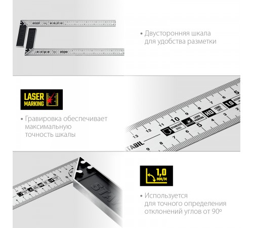 3431-50 Угольник STAYER STABIL 500мм столярный с нерж.полотном