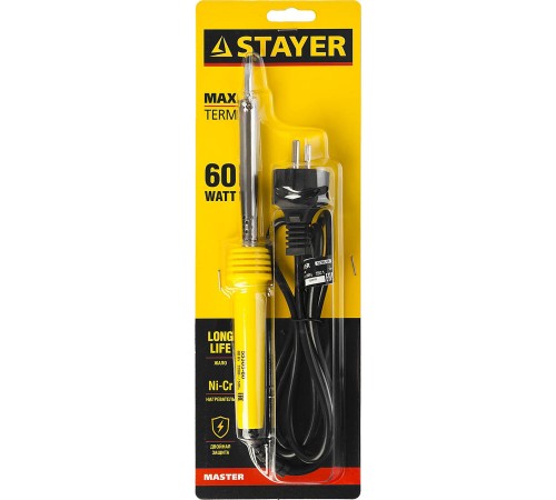 55305-60 Паяльник STAYER MASTER MAXTerm с пластмассовой рукояткой, долговечное жало, 40Вт, клин