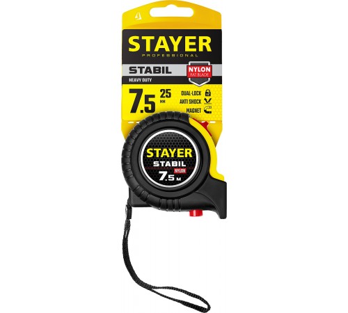 34131-075_z02 Рулетка STAYER STABIL 7,5м/25мм в ударостойком обрезиненном корпусе