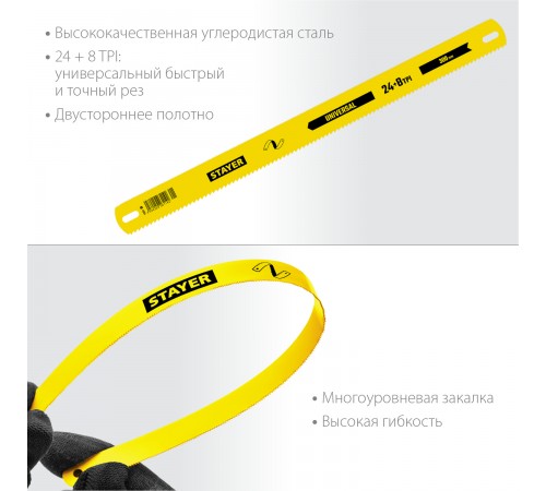 1591_z01 Полотно STAYER Universal двустороннее широкое по дереву и металлу, 8+24 TPI, 25х300мм