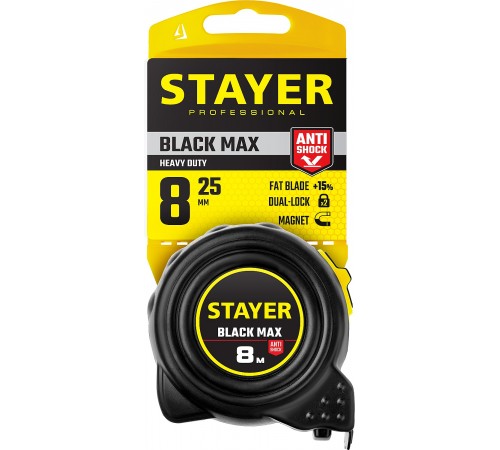 Рулетка STAYER BlackMax 8мx25мм Professional с двумя фиксаторами 3410-08_z02