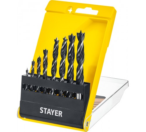 STAYER 8 шт. 3-4-5-6-7-8-9-10 мм, набор спиральных сверл по дереву "M-type" 2942-H8_z02 Professional