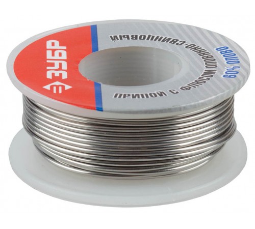 55420-100 Припой ЗУБР оловянно-свинцовый, 60% Sn / 40% Pb. 100 гр