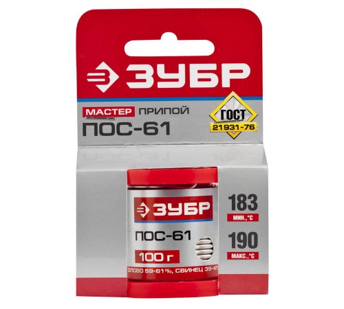 55450-100-20 Припой ЗУБР, ПОС 61, проволока, 100 гр, 2мм