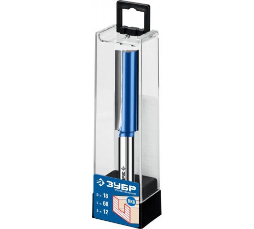 ЗУБР 18 x 60 мм, хвостовик 12 мм, фреза пазовая прямая с нижними подрезателями 28755-18-60 Профессионал