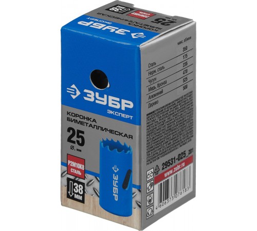 29531-025_z01 Коронка ЗУБР биметаллическая, быстрорежущая сталь, 25мм