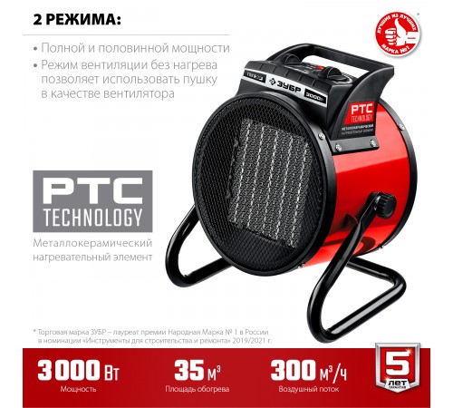 ТПК-3Р Тепловая электрическая пушка Зубр 3кВт