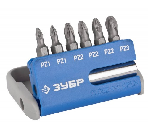 26042-Н7 Набор ЗУБР 7 пред.: биты с магнитным адаптером, хромолибд.сталь S2,