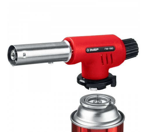55554 Горелка газовая ЗУБР ГМ-150 с пьезоподжигом,на баллон с цанговым соединением,1300 С