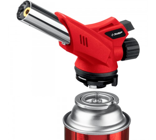 55553 Горелка газовая ЗУБР ГМ-350 с пьезоподжигом,на баллон с цанговым соединением,1300 С