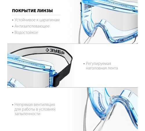 110233 Очки защитные ЗУБР Панорама Щит непрямая вентиляция, в компл.со щитком