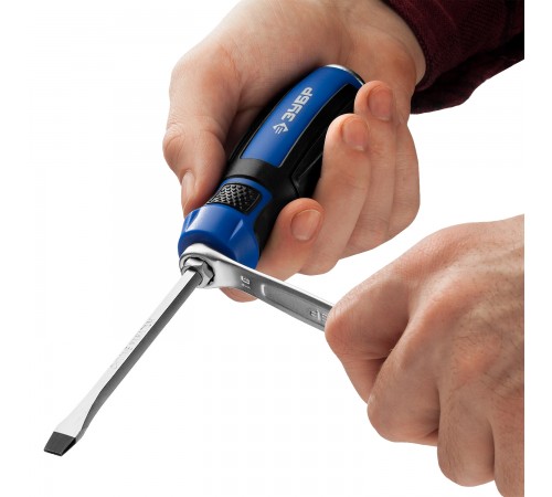 25271-5 Отвертка ЗУБР УДАРНИК ударная, сквозной Cr-V стержень с усилит. под ключ,SL5х75мм