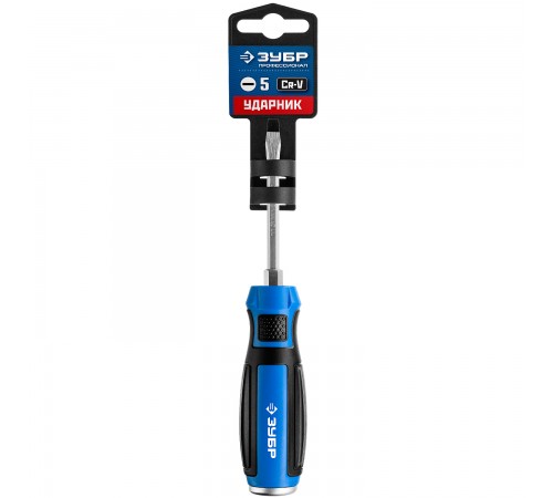 25271-5 Отвертка ЗУБР УДАРНИК ударная, сквозной Cr-V стержень с усилит. под ключ,SL5х75мм