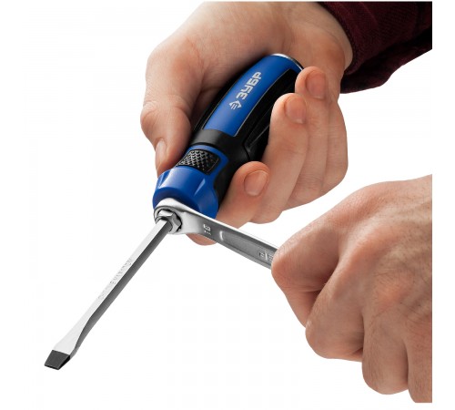 25271-6 Отвертка ЗУБР УДАРНИК ударная, сквозной Cr-V стержень с усилит. под ключ,SL6х100мм