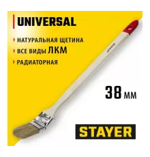 0111-38 Кисть радиаторная STAYER EURO, светлая натуральная щетина, деревянная ручка, 38 мм