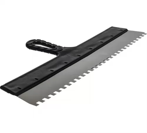 Нержавеющий зубчатый шпатель с пластмассовой ручкой, 450мм, зуб 8х8мм STAYER 1009-45-08