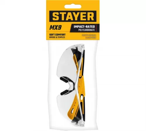 110490 Очки защитные STAYER MX-9 прозрачные,двухкомпонентные,открытого типа