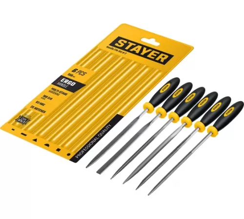 Набор надфилей с двухкомпонентной ручкой 100 мм 6шт STAYER 16010-H6