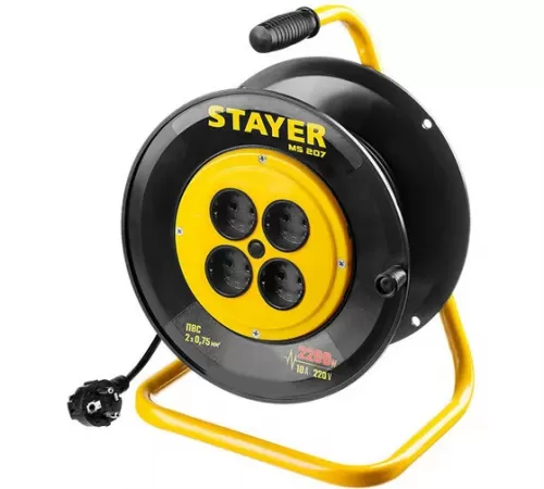 55073-30_z01 Удлинитель на катушке STAYER MS 207, 2200Вт, ПВС 2х0,75 мм2, 4 гнезда, 30м