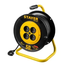 55073-50 Удлинитель на катушке STAYER MS 207, 2200Вт, ПВС 2х0,75 мм2, 4 гнезда, 50м
