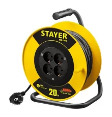 55078-20 Удлинитель на катушке STAYER MS 315, 3500Вт, заземление, ПВС 3х1,5 кв мм, 4 гнезда, 20м