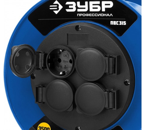 55081-40 Удлинитель на катушке ПВС 315, 40 м, 3500 Вт, 4 гнезда, IP44, ПВС 3х1,5 кв мм, ЗУБР