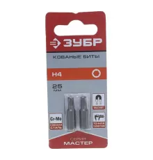 26007-4-25-2 Биты ЗУБР МАСТЕР кованые, хвостовик С1/4, HEX4, 25мм