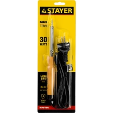 55310-30 Паяльник STAYER MAXTerm с деревянной  рукояткой, жало-конус, 30Вт