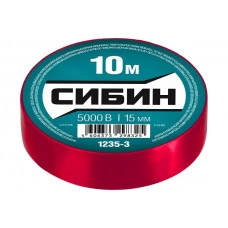 1235-3 Изолента СИБИН красная, ПВХ, 15мм х 10м